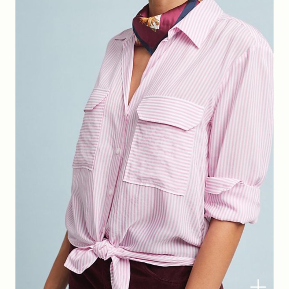 Anthropologie Maeve Zadie Tie Striped Shirt Pink S